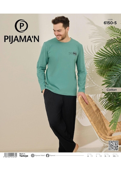 Pijamoni Erkek Pamuklu Bisiklet Yaka Uzun Kol İnce Pijama Takımı 6150/5 - 1 Adet Yeşil Pijamoni Erkek Pamuklu Bisiklet Yaka Uzun Kol İnce Pijama Takımı 6150/5 - 1 Adet Yeşil