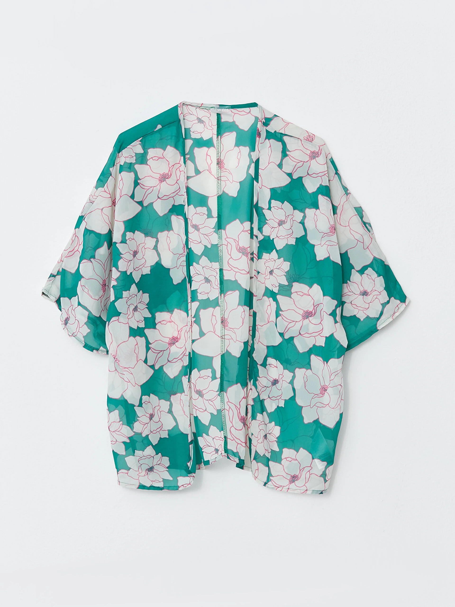 LC Waikiki Lcw Eco Yeşil Şal Yaka Desenli Kadın Kimono