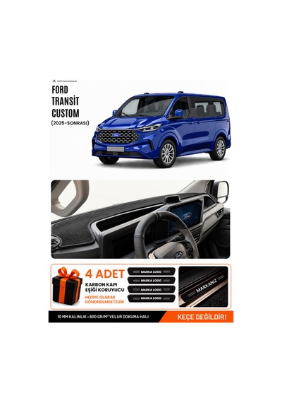 Ford Transit Custom 2025-sonrası Uyumlu Torpido Örtüsü, Torpido Kılıfı - Siyah