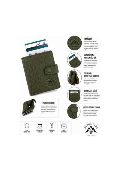 Alphaclub Bag Erkek Hakiki Deri Mat Haki Renk Cüzdan Ve Kartlık