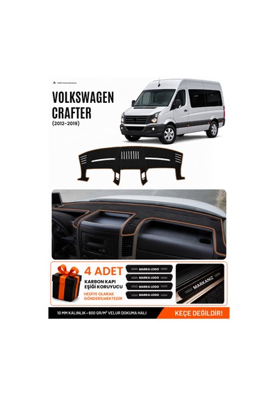 Volkswagen Crafter 2012-2019 Uyumlu Torpido Örtüsü, Torpido Kılıfı - Siyah Kahverengi