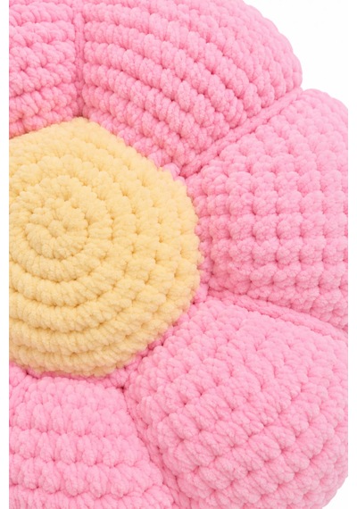 El Yapımı Örgü Çiçek Yastık Yumuşak Dokulu Dekoratif Papatya Kırlent 30 Cm Pembe
