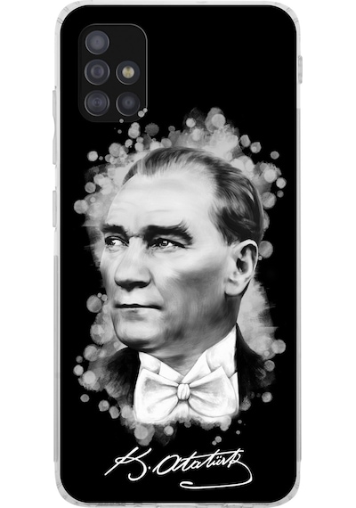 Samsung Galaxy Uyumlu A51 Kamera Korumalı Kapak Atatürk Tasarımlı Şeffaf Kılıf Şeffaf