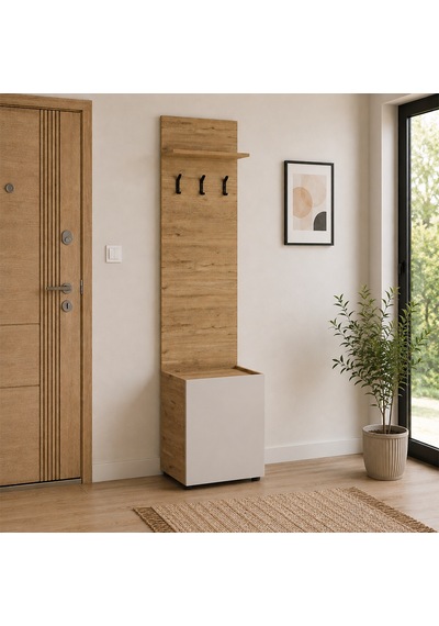 Porto Tek Kapaklı 3 Askılı Vestiyer - Florida Meşe/vizon 51x210x34 Cm Florida Meşe/beyaz