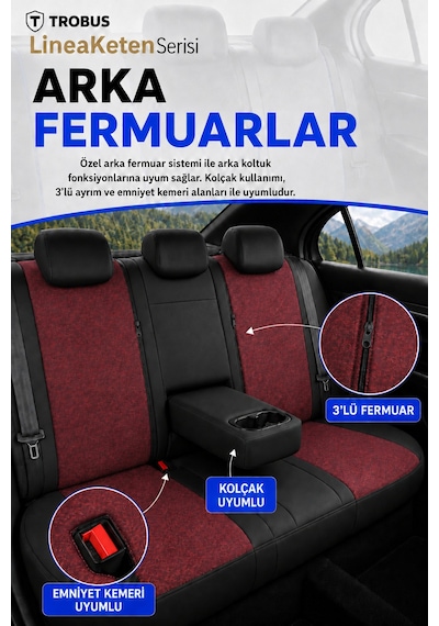 Citroen C4 Cactus 2016-2019 Uyumlu Lineaketen Serisi Bordo Siyah Oto Koltuk Kılıfı