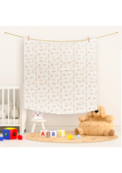 Hafy Baby Organik Pamuk Puanlı Tavşan Desenli Müslin Bebek Örtüsü