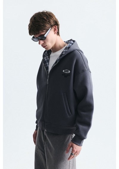 Vamos Boxy Fit Fermuarlı Kapüşonlu Sweatshirt V70-245 Füme