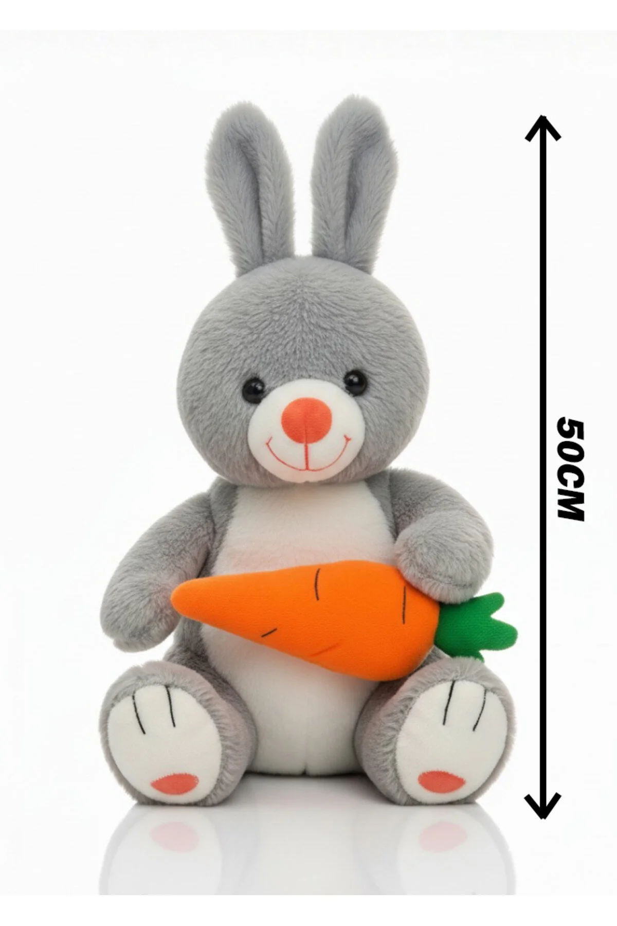 Havuçlu Tavşan Pembe 50 Cm Çocuklara Özel Sevimli Peluş Gri