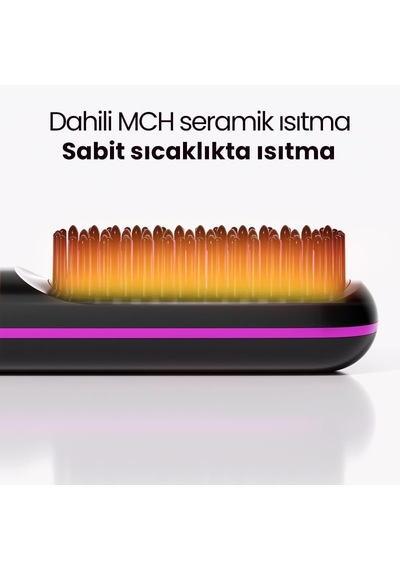 Şarjlı Taşınabilir İyonik Saç Düzleştirici Fön Tarağı Elektrikli Isıtmalı Tarak Saç Şekillendirici Ve Hacimlendirici Pembe