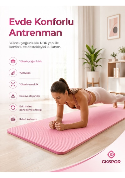 Ckspor 15 Mm Kaymaz Nbr Pilates Matı Taşıma Askılı Yoga Veegzerisiz Minderi Pembe