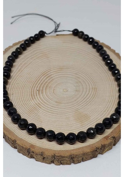 Golden & Siyah Obsidyen Taşı Faset Kesim Dizi 8mm