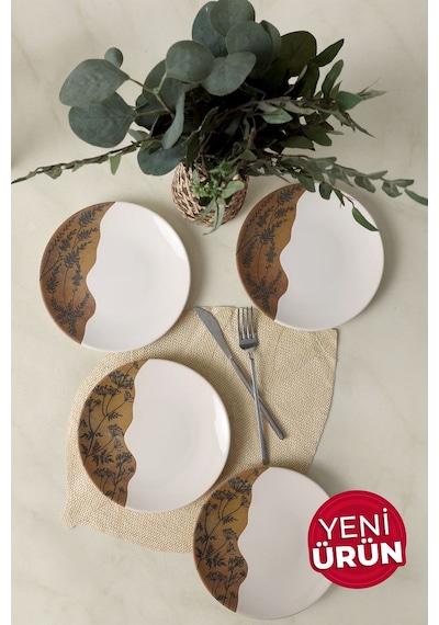 Keramika Terra Leaf Ege Pasta Tabağı 20 Cm 4 Adet 22878-79 Çok Renkli
