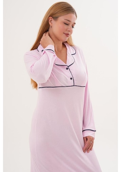 Mecit Pijama Mecit 6308 Pembe Uzun Kollu Kadın Gecelik Pembe