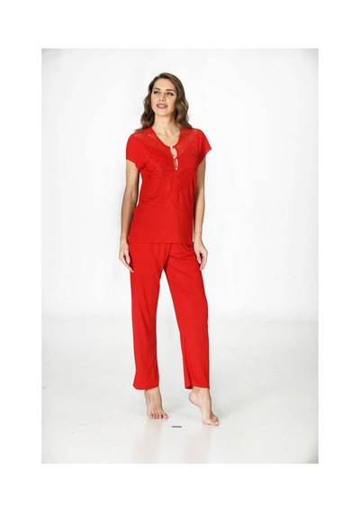 Sistina Kırmızı - 633 - Penye Pijama Takımı - 1551 - - Kmrsfres - Beden Xl