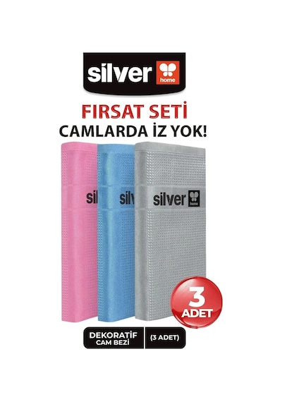 Silver Home Mikrofiber Dekoratif Cam Bezi Pk : 3 Adet Bezler 42 x 68 CM
