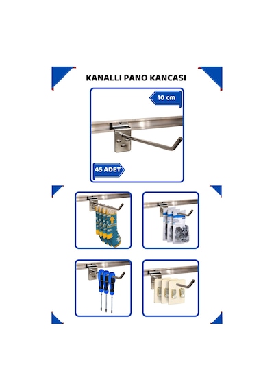 Kanallı Pano Kancası 10 Cm Raf Askısı Raf Kancası Mağaza Düzenleme 45 Adet