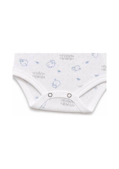 H&c Coolboy H&c Bebek Kolsuz Çıtçıtlı Body Zıbın %100 Pamuk Jakarlı Kuzu Desenli Beyaz Mavi Kuzulu