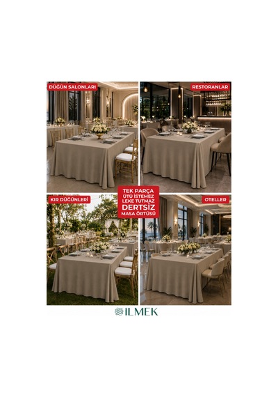 Dertsiz Dikdörtgen Masa Örtüsü 320x220cm - Dikişsiz Ütü İstemez - Düğün Davet Organizasyon Otel Restoran Çikolata Çikolata