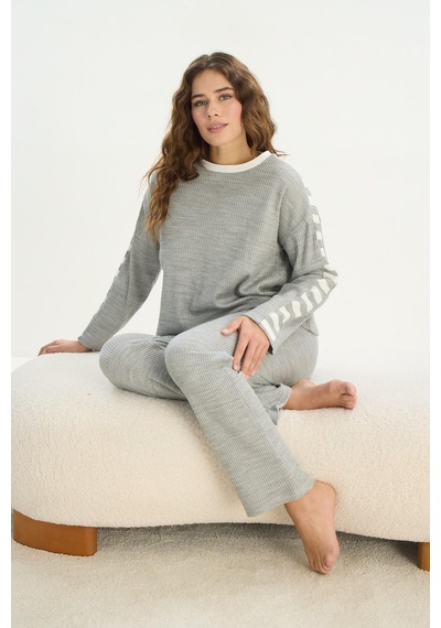 Sevim Kadın Uzun Kol Gri Mlelanj Acrylic Pijama Takım C9t0n1o61 001