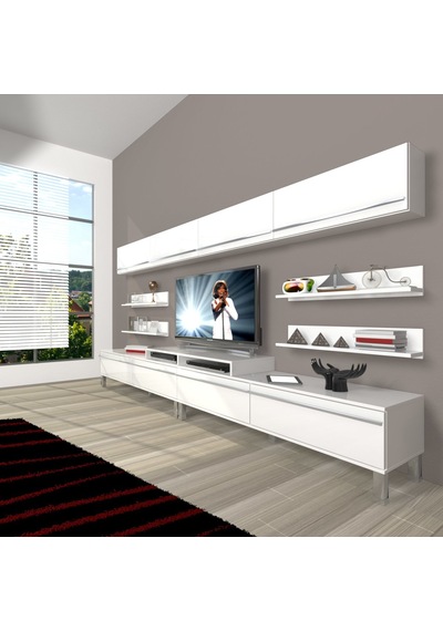 Decoraktiv Ekoflex 360y Mdf Krom Ayaklı Tv Ünitesi Tv Sehpası - Parlak Beyaz