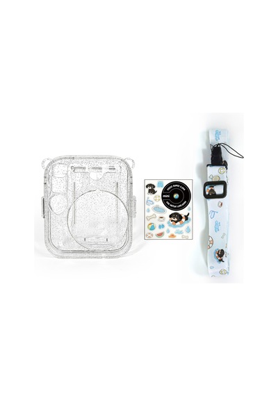 Instax Mini 13 Beyaz Fotoğraf Makinesi Simli Pleksi Kılıf Ve 10'lu Film Hediye Seti
