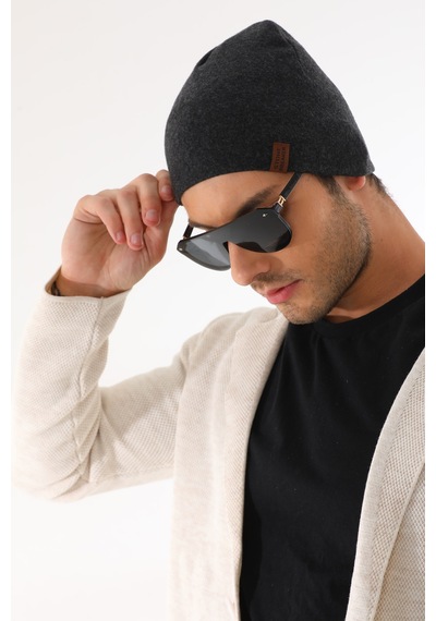 Ritagarcia Unisex Etiket Detaylı Pamuklu Penye Bere Kışlık Mevsimlik Beanie Bere Antrasit