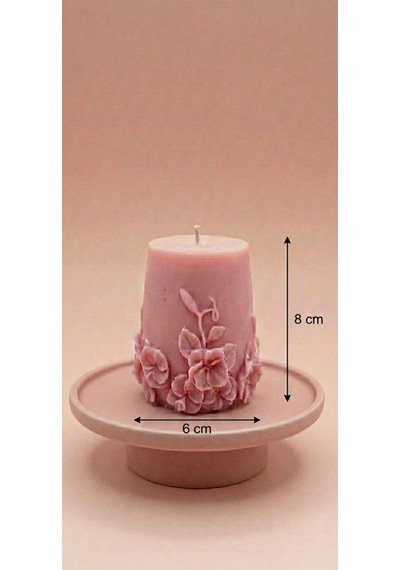 Pembe Dekoratif Kabartmalı Çiçekli Soya Mum Pembe