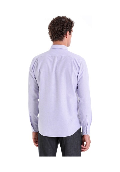 Hatemoğlu Lila K. Comfort Fit Çizgili Pamuklu Slim Yaka Uzun Kollu Casual G Lila