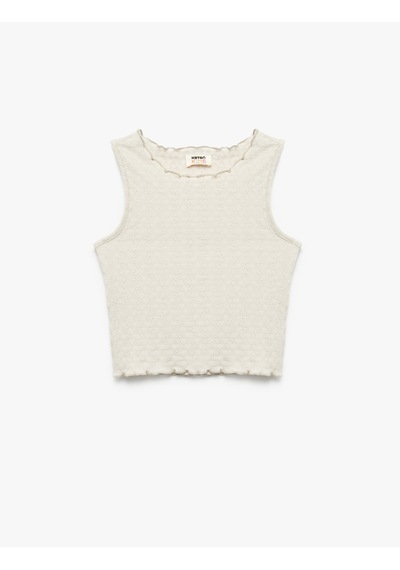 Koton Dokulu Kolsuz Bisiklet Yaka Crop Atlet Bej 5skg30139ak Ekru