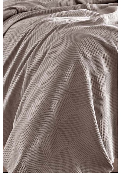 Tek Kişilik %100 Pamuk Pike Örtü 160x230 Cm Karo Desenli Camel Weave Serisi Camel
