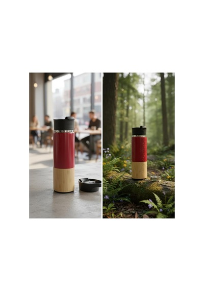 450 Ml Bambu Kaplamalı Çelik Termos - Siyah, Mavi Ve Kırmızı Renk Seçenekli Sızdırmaz Isı Yalıtımlı Seyahat Diğer