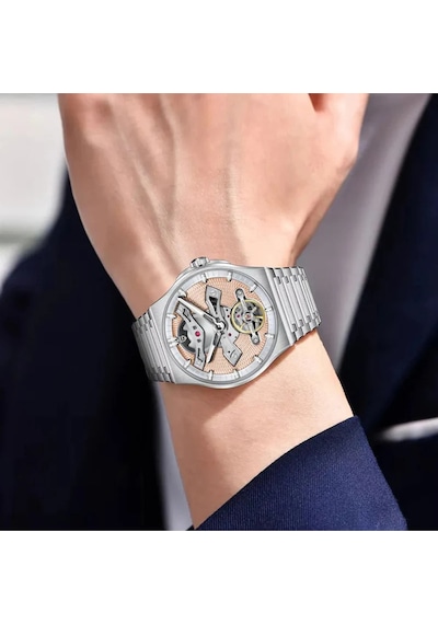 Pagani Design Pd-ys028 42mm 100m Su Geçirmez, İskelet Otomatik Safir Kristal Işıkl Full Çelik Lüks Erkek Kol Saati Bej Diğer
