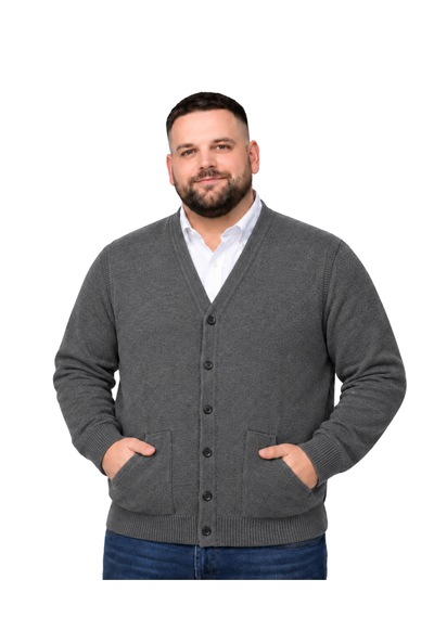 Battalmoda Erkek Büyük Beden Füme Cepli Düğmeli Triko Hırka 3xl-4xl-5xl-6xl