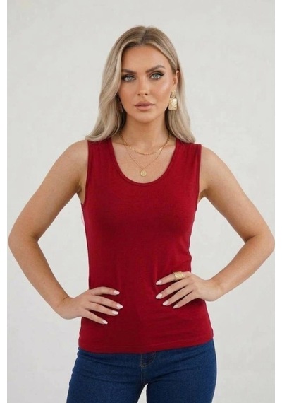 Hashtag Kadın Prenses Yaka Sıfır Kol Body Günlük Viskon Kumaş Bordo