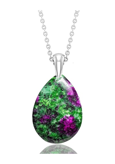 Erilsa Sertifikalı Gerçek Damla Model Ruby Yakutlu Zoisite - Anyolit Taşı Kolye Gümüş Aparatlı Çok Renkli