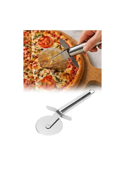 Pizza Kesici Paslanmaz Çelik Metal Saplı Yuvarlak Bıçak Dilimleme Aparatı Ergonomik