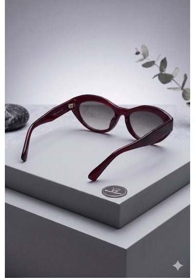 Katte Çerçeveli Cateye Güneş Gözlüğü Modern Zarif Model Unisex Gözlük Bordo