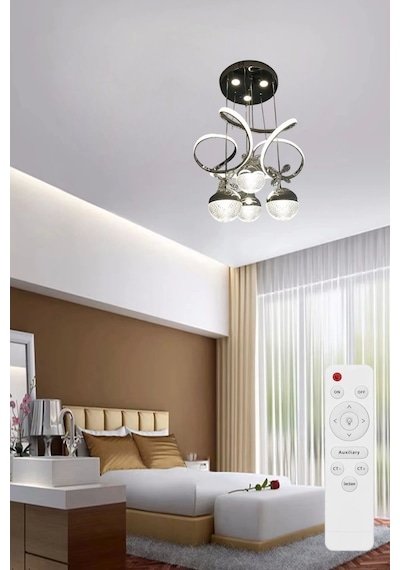 Papatya 3 Işık Kumandalı Beyaz, Sarı, Günışığı Krom Luxury Ledli Salon Avize Büyük Toplu