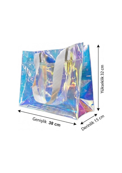 Rm Promosyon R&m Promosyon Su Geçirmez Şeffaf Pvc Kadın Plaj Ve Omuz Çantası - Hologram 7 Farklı Sap Rengi Seçeneği Hologram - Açık Gri Sap Hologram - Açık Gri Sap