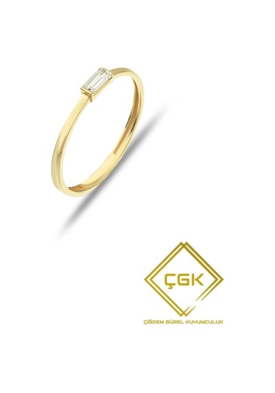 Çgk Çiğdem Gürel Kuyumculuk 14 Ayar Ince Baget Taşlı Çıtır Altın Yüzük Gold