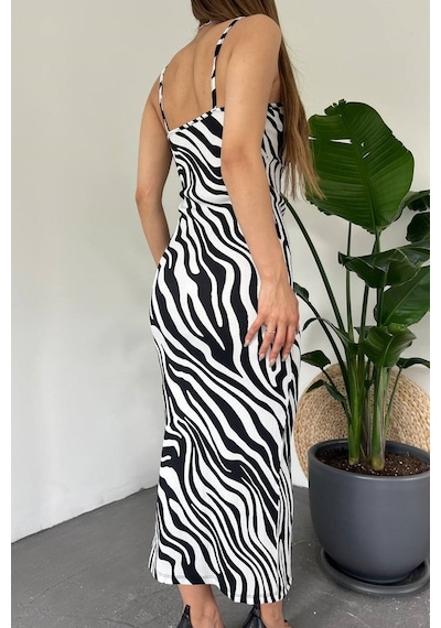 Candybia Zebra Desenli Askılı Derin Yırtmaçlı Bürümcük Yazlık Elbise Zebra Zebra