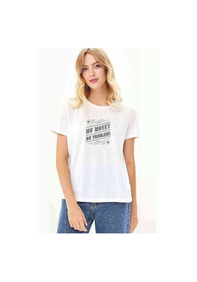 No Money No Problem Baskılı Beyaz Kadın Tshirt