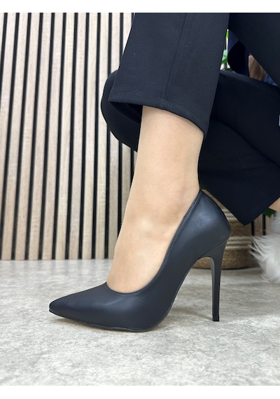 Nstil Günlük Kadın Stiletto Sivri Burun Düz Sade Şık Rahat Tırtıklı Taban İnce Topuklu Ayakkabı 289 Siyah
