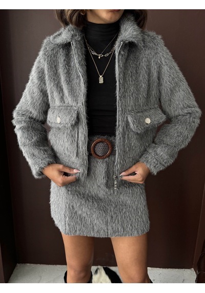 Verymoda Suni Kürk Görünümlü Kadın Ceket Gri