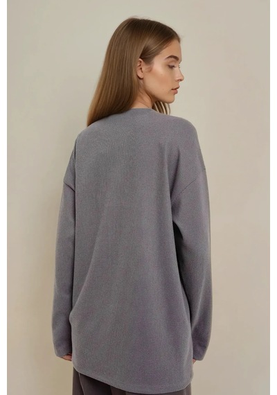 Hiccup Bisiklet Yaka Uzun Kol Waffle Sweatshirt Gri
