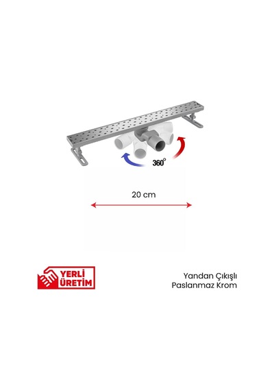360 Dönerli Lineer Süzgeç - Yan Çıkışlı - Paslanmaz Krom