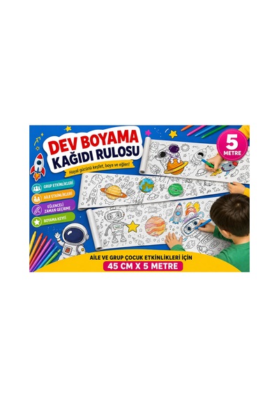 Uzay Yolculuğu, Güneş Sistemi Dev Boyama Kağıdı Boyama Rulosu Büyük Boy 5 Metre - 808515872
