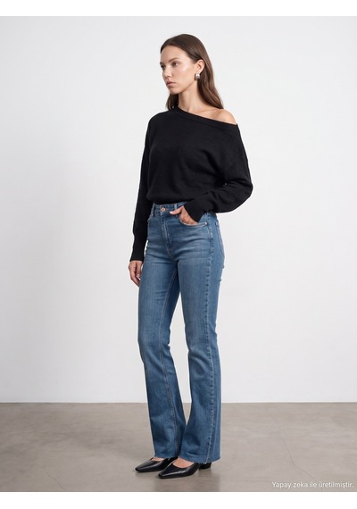 Dilvin 72376 Likralı Flare Jean Mavi