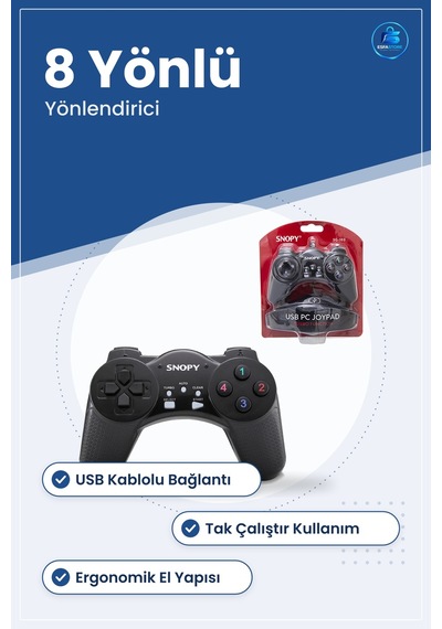 Gamepad Joystick Usb Kablolu Siyah Kumanda Pc Uyumlu Ergonomik Ta