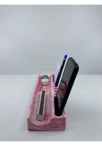 Mermer Desenli Beton Ev Ofis Masa Düzenleyici Kalemlik Organizer Pembe Pempe